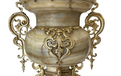 Monumental 19th Century Indu Style Onyx and Gilt Bronze Vase