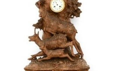 Monumental Swiss Black Forest Carved Figural Clock with Matching Stand, Ulrich Leuthold, Lucerne