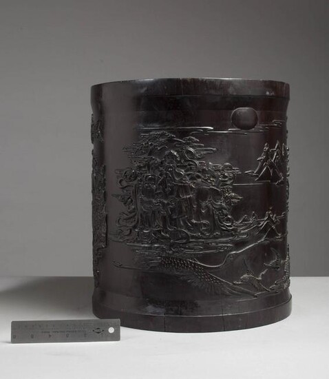 Monumental Zitan 'Immortals' Scroll Pot