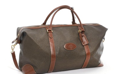 Mulberry A travel bag of army green coated canvas with brown leather...