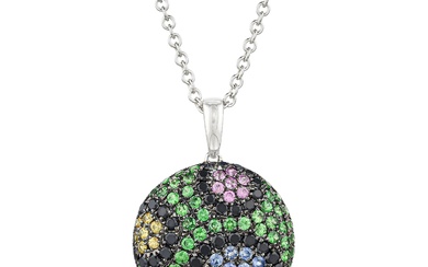 Multi Color Sapphire and Diamond Pendant Necklace