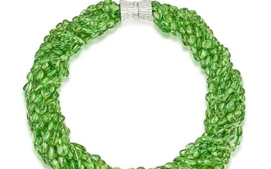 Multi-Strand Peridot Bead Twist Necklace