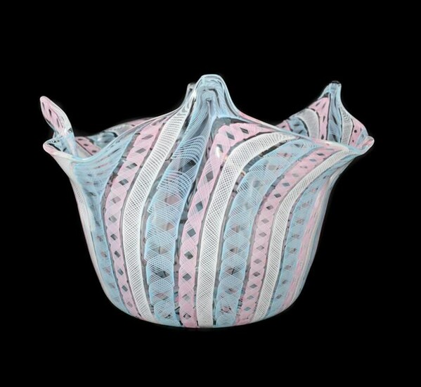 Murano Venini Art Glass Latticino Handkerchief Vase