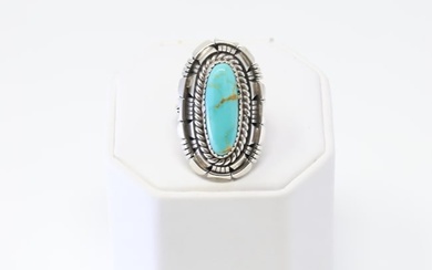 Native America Navajo Sterling Silver Turquoise Ring By W.Begay.