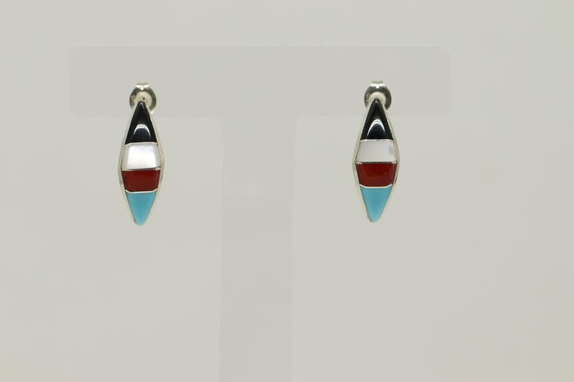 Native American Zuni Multi-Color Inlay Earrings.