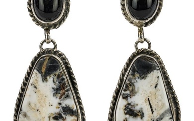 Navajo Onyx and White Buffalo Sterling Earrings
