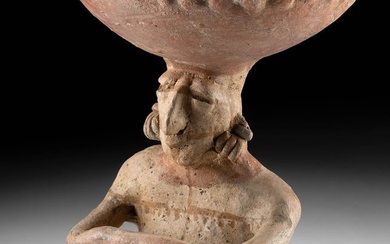 Nayarit Pottery Seated Figure w/ Bowl Hat