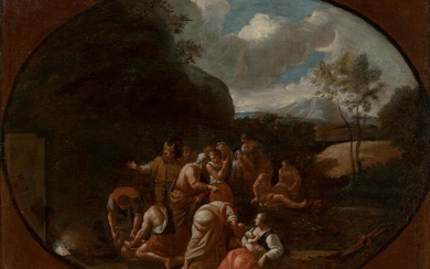 Neapolitan-Roman School 17th Century Moses Striking the Rock