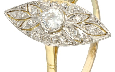 No Reserve - 14K Bicolour gold Art Deco marquise ring set with approx. 0.20 ct....
