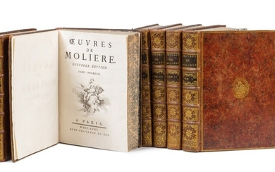 Œuvres. Paris, 1734. 6 volumes in-4. Basane marbrée de l'époque. Edition illustrée par Boucher., Molière, Jean-Baptiste Poquelin dit