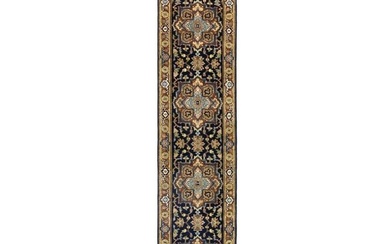 Oriental Runner Rug Dark Navy Geometric 3X12 Heriz Serapi Kitchen Hallway Carpet