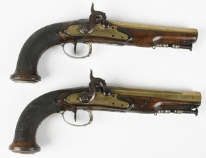 PAIR FRENCH percussion .64 BRASS BARREL PISTOLS