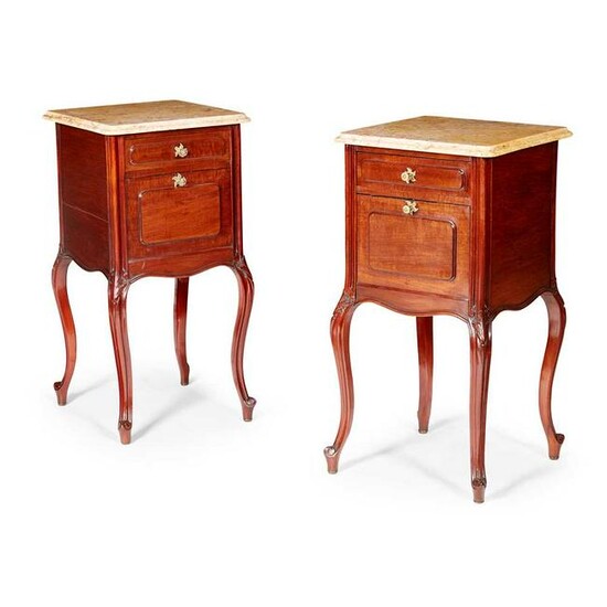 PAIR OF FRENCH MAHOGANY MARBLE TOP TABLES DE NUIT LATE
