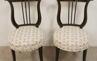 PAIR OF LYRE BACK EBONIZED CHAIRS