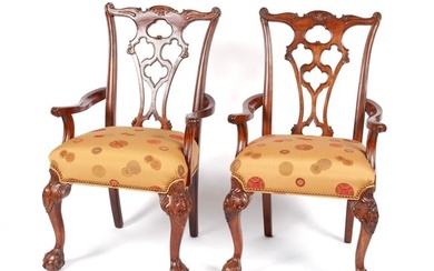 PAIR OF MODERN CHIPPENDALE STYLE OPEN ARMCHAIRS