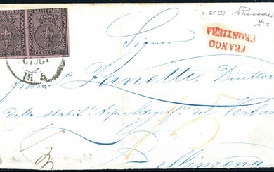 PARMA-SVIZZERA 1852 - 25 cent. violetto (4), coppia orizzontale, su...