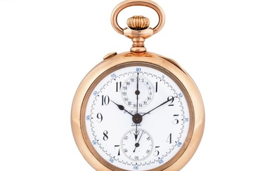 C.L. Guinand, Locle, PINK GOLD OPEN-FACED SPLIT-SECONDS CHRONOGRAPH WATCH CIRCA 1900