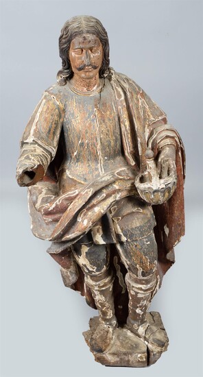 POLYCHROME AND GILTWOOD FIGURE OF A MALE SAINT, PROBABLY SPANISH, 17TH/18TH CENTURY