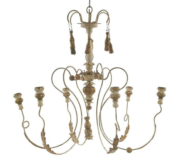 Painted and Parcel-Gilt Wood and Metal Chandelier
