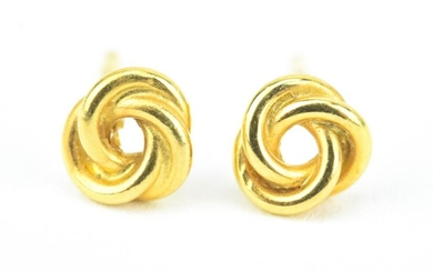 Pair Estate 14 KT Yellow Gold Knot Form Earrings