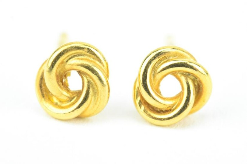 Pair Estate 14 KT Yellow Gold Knot Form Earrings