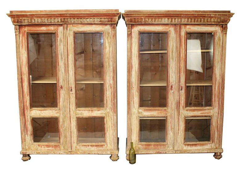 Pair French painted 2-door bookcases