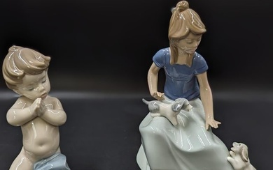 Pair Of Lladro Porcelain Figures, "A Child's Prayer" #6496 And Nao "Daisa"
