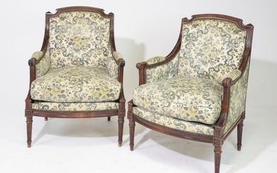 Pair Of Louis XVI Style Upholstered Oak Armchairs