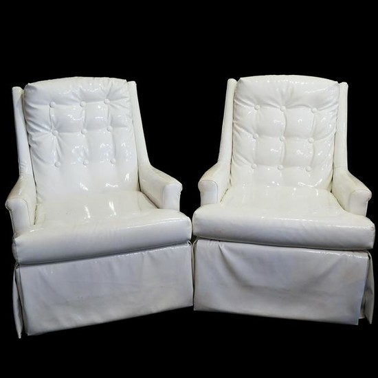 Pair Of Mid Century Tufted Swivel Arm Chairs