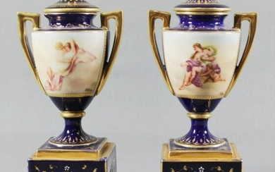 Pair Of Royal Vienna Porcelain Covered Urns