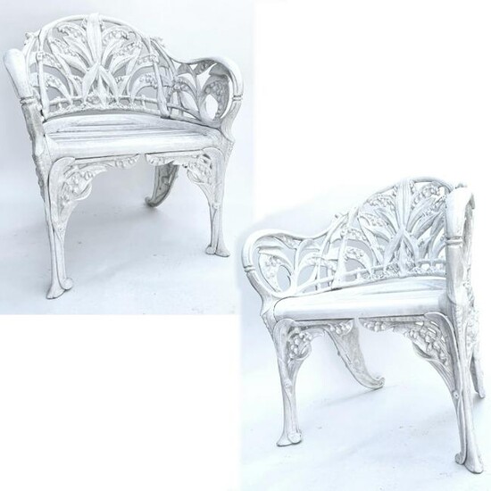 Pair Victorian Lily of the Valley Cast Iron Chairs