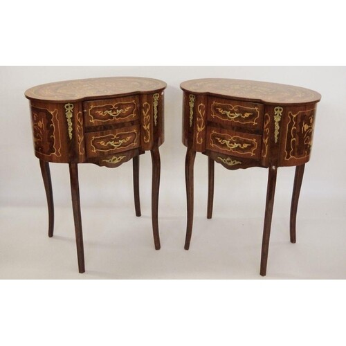 Pair of 20th century French-style kidney-shaped marquetry in...