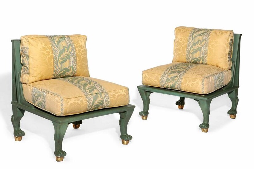 Pair of Art Deco style green painted side chairs