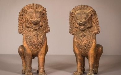 Pair of Bronze Thailand Lions