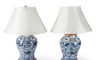 Pair of Chinese Blue and White Baluster Vases Mounted as...