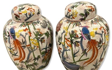 Pair of Chinese Hand Painted Porcelain Ginger Jars