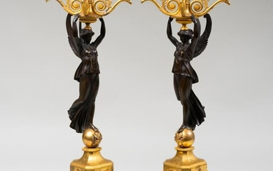 Pair of Empire Bronze and Ormolu Five-Light Candelabra