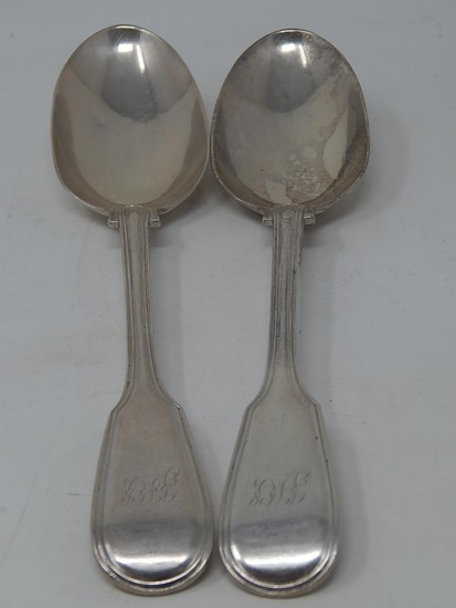 Pair of Heavy Gauge Victorian Silver Serving Spoons, Each Me...