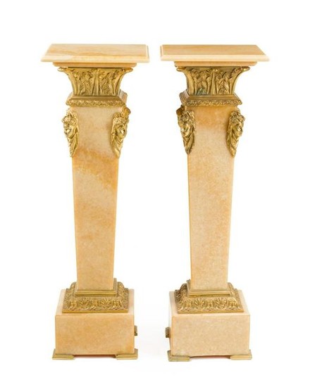 Pair of Late 19th C. Gilt Bronze Mounted Pedestals