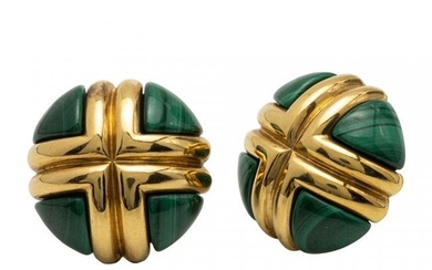 Pair of Malachite and Gold Earclips