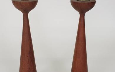 Pair of Mid Century Modern Danish Teak Wood Candlesticks