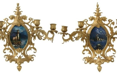 Pair of Rococo Style Gilt Bronze Wall Sconces