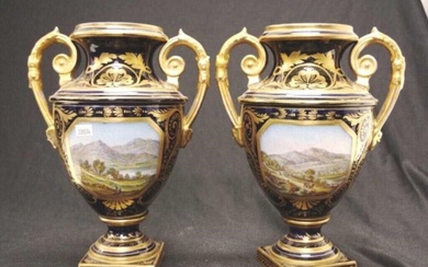 Pair of antique Derby style mantle vases