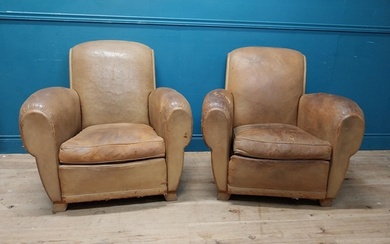 Pair of early 20th C. French leather club chairs {82 cm H x ...