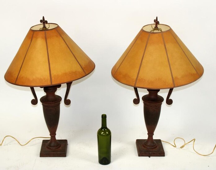 Pair of faux painted metal urn form lamps