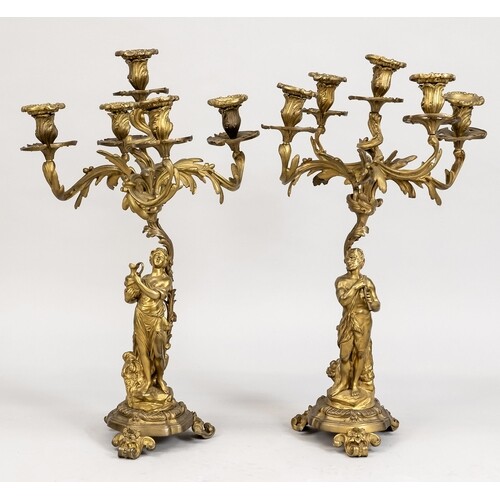 Pair of figural girandoles, late 19th century, bronze/brass....