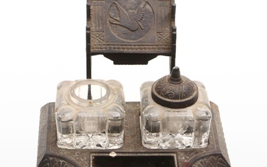 Peck, Stow & Wilcox Aesthetic Movement Iron Double Inkwell, Late 19th C