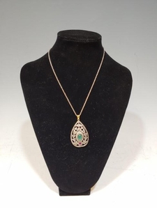 Pendant Necklace with Rubies, Diamonds and Emerald