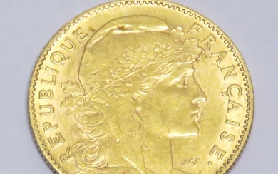 Pièce en or de 10 Francs "Coq" datée de 1906. Poids : 3g22. Diam :...