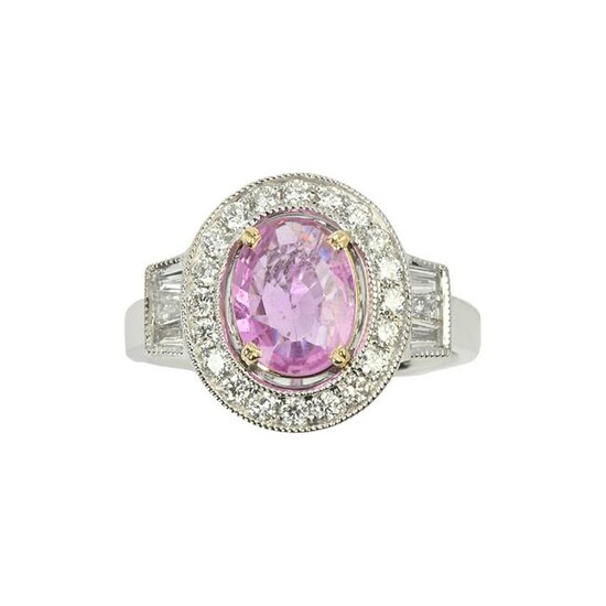 Pink Sapphire, Diamond, 14k White Gold Ring.